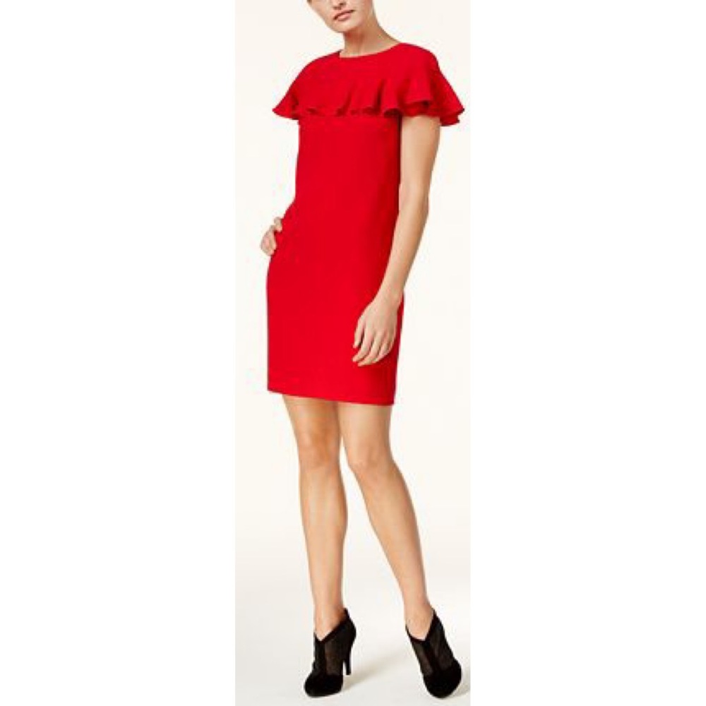 Trina Turk Splash Ruffled Shift Dress Red Size 12